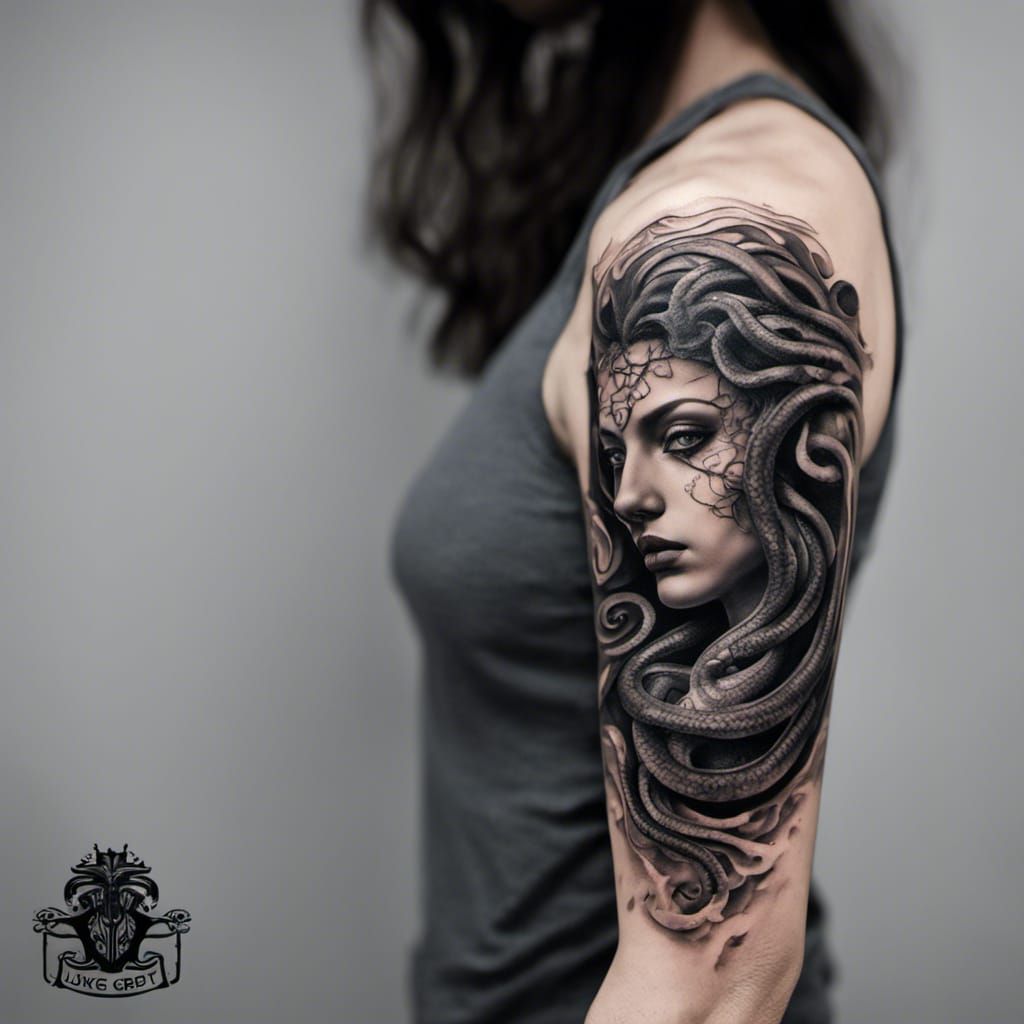 Intricate Medusa Gaze Arm Sleeve Tattoo