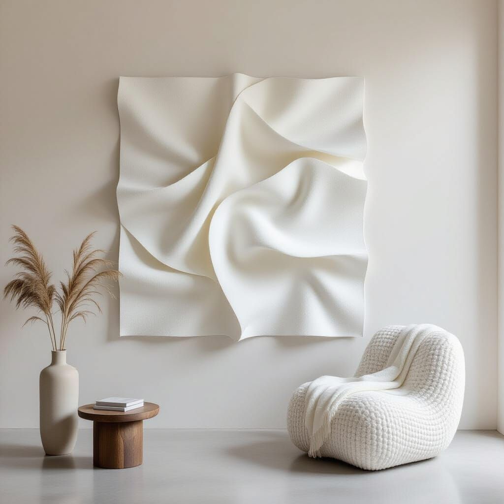 Minimalist Wall Art: Twisted White Fabric with Sparse Lines
