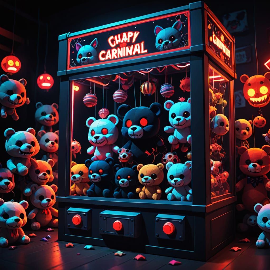 Evil Plushies in a Claw Machine: Low-Poly Art