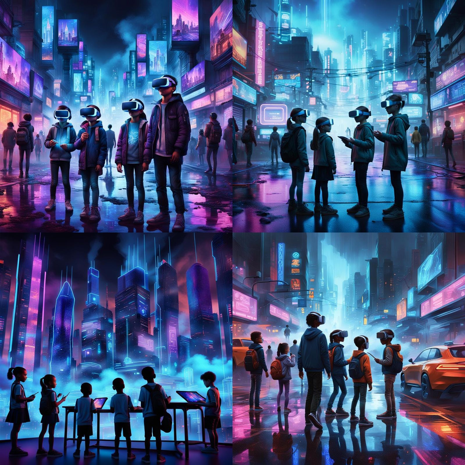 Cyberpunk Children in Futuristic Virtual Reality