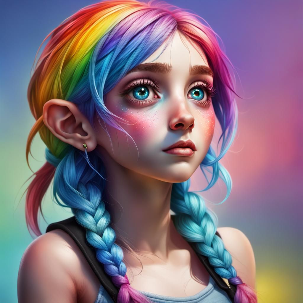 Detailed Gnome Female with Rainbow Hair