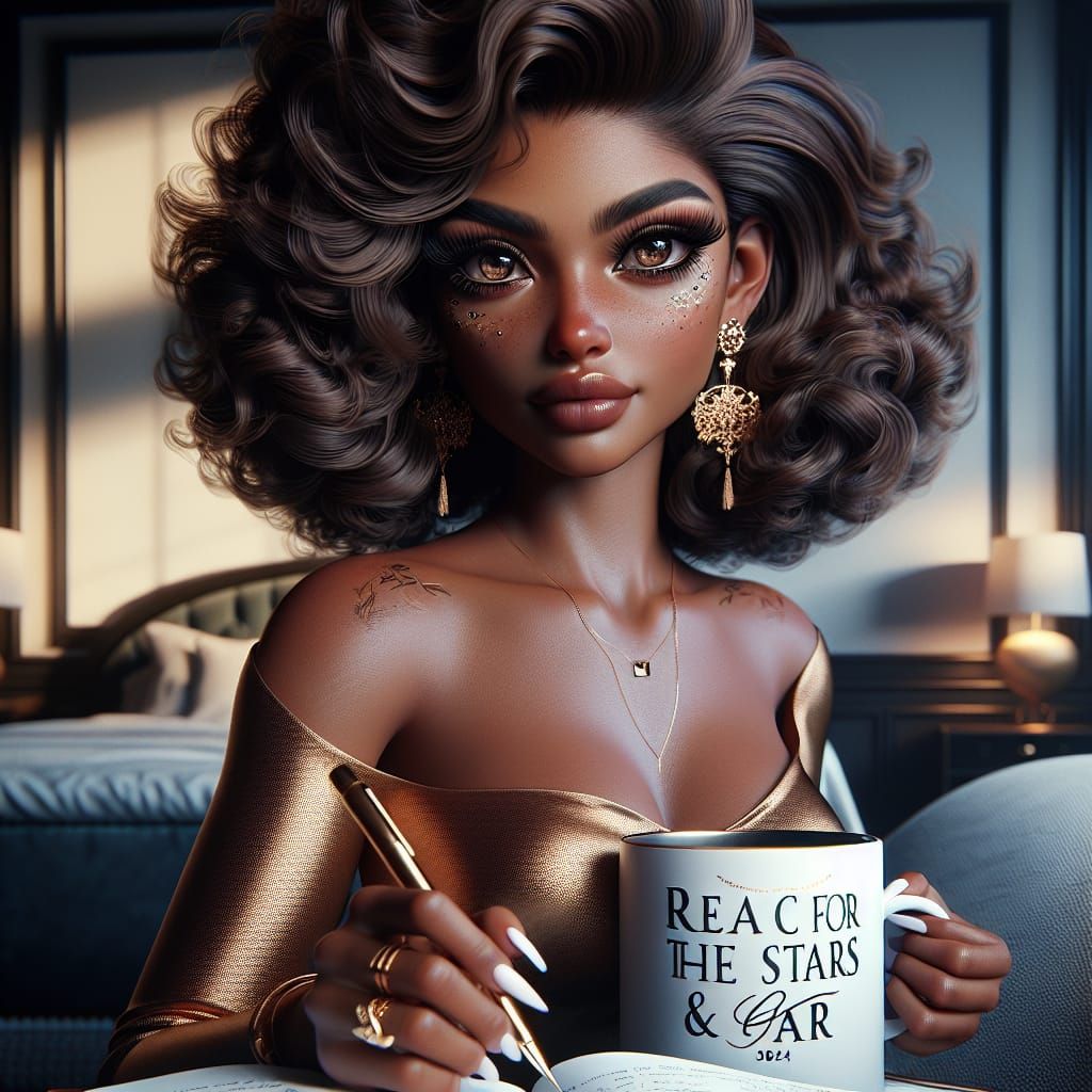 Elegant Woman Writing Goals in Detailed Matte Painting