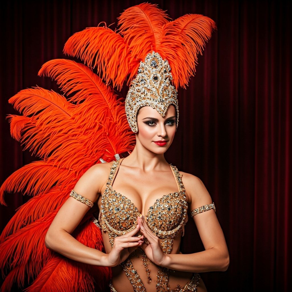 Elegant Cabaret Dancer with Feathered Headdress
