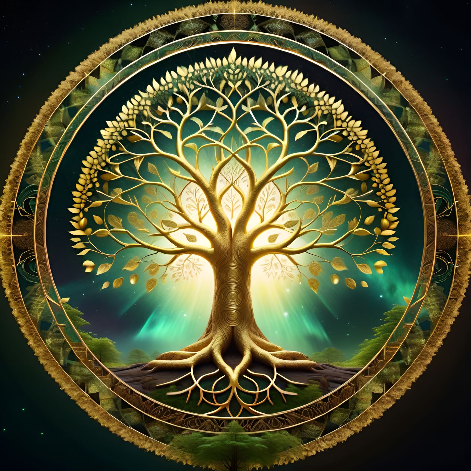Tree of Life Mandala in Fantasy Forest
