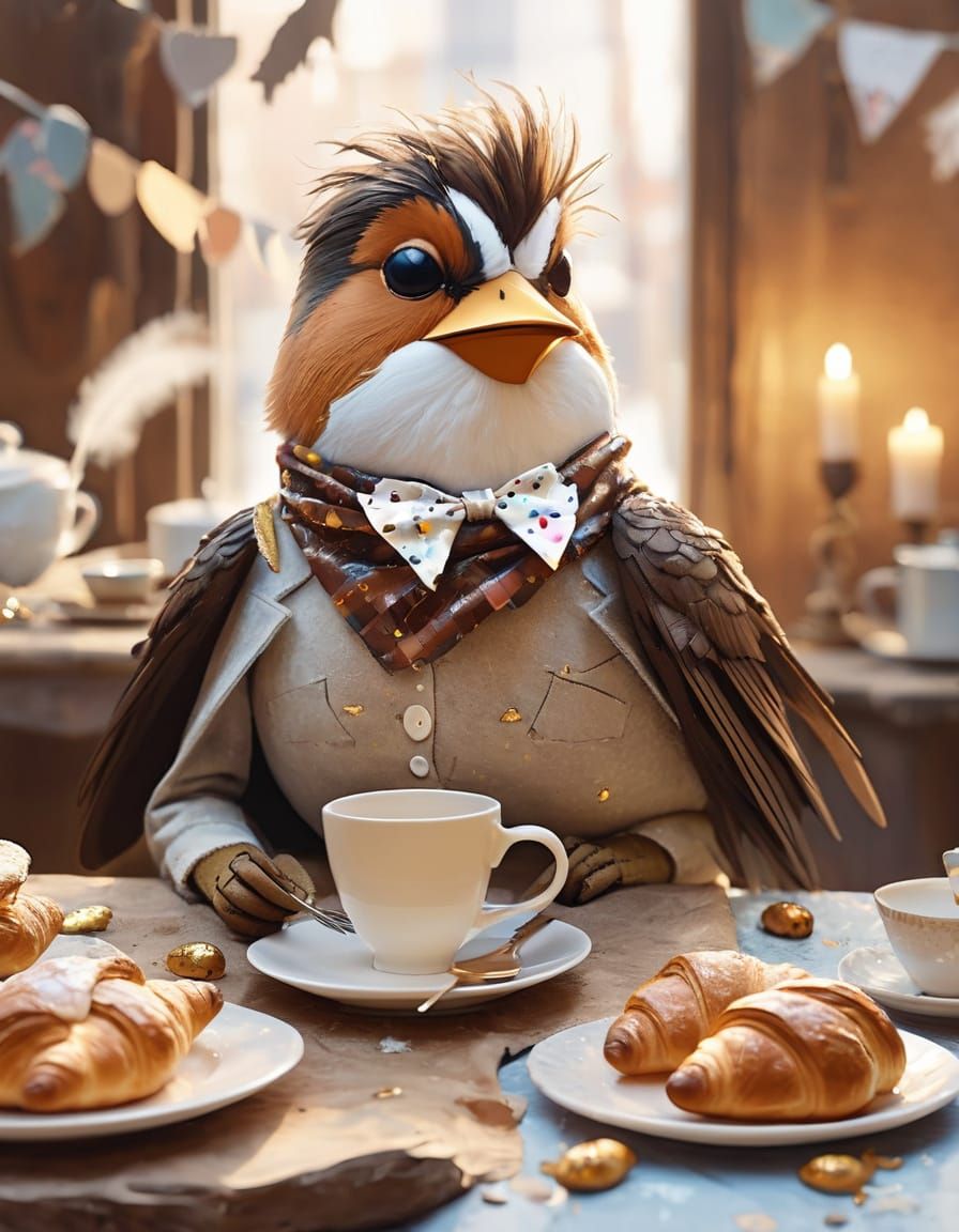 Smug Robin Steals Breakfast in Whimsical Illustration