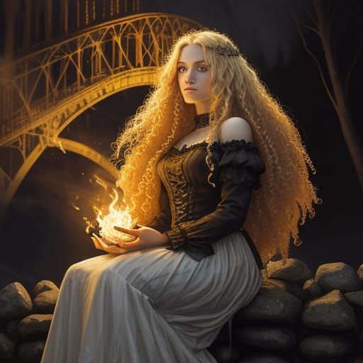 Gothic Romance Under Iron Bridge at Dusk