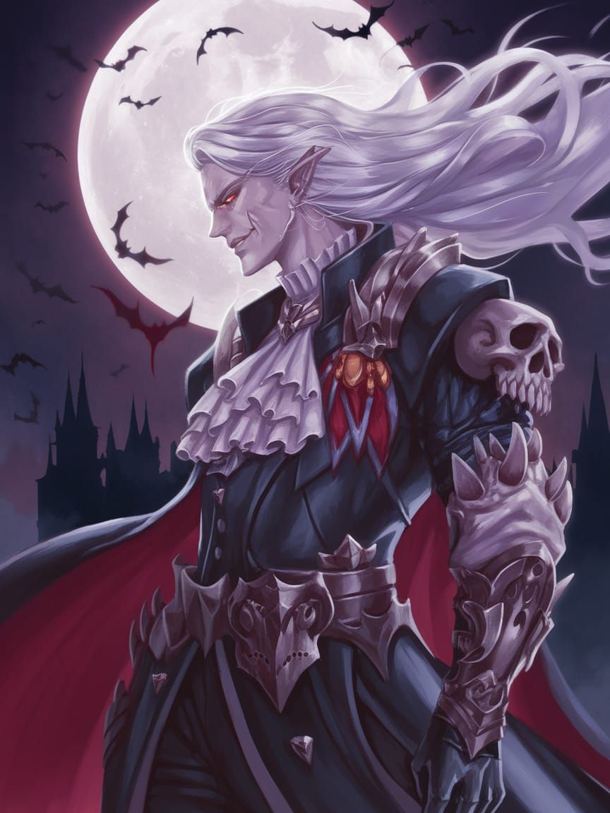 Gothic Vampire Lord Under Full Moon Illumination