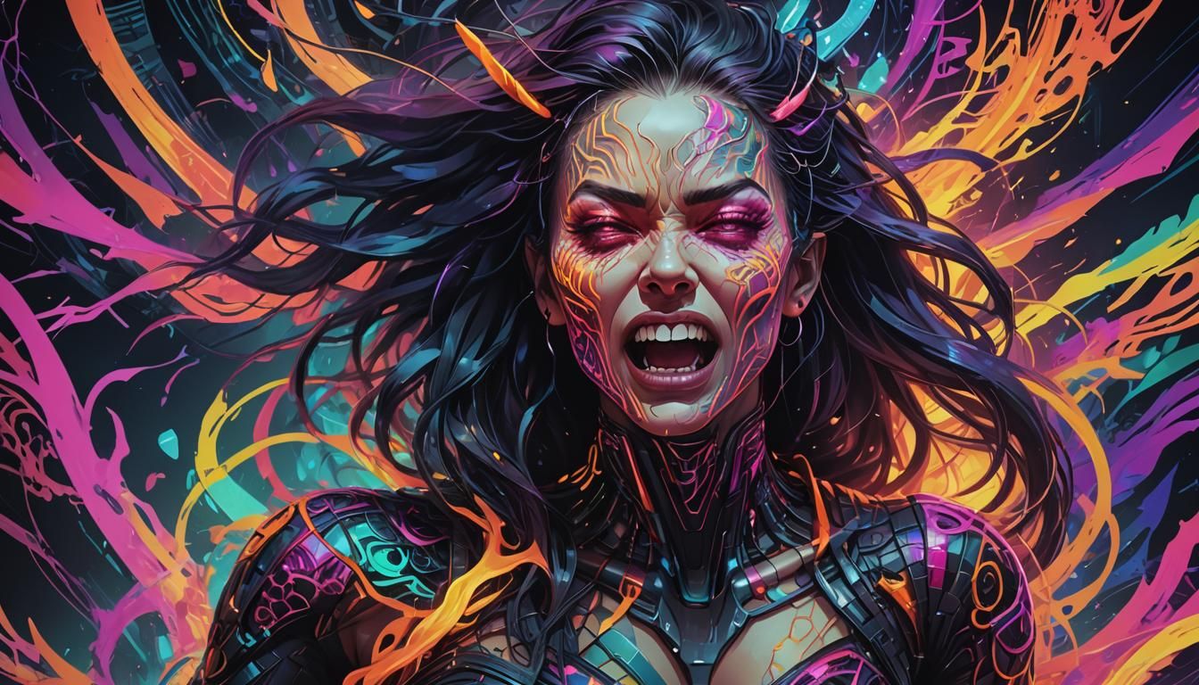 Demonic Spirit Trapped: Cyberpunk Digital Portrait