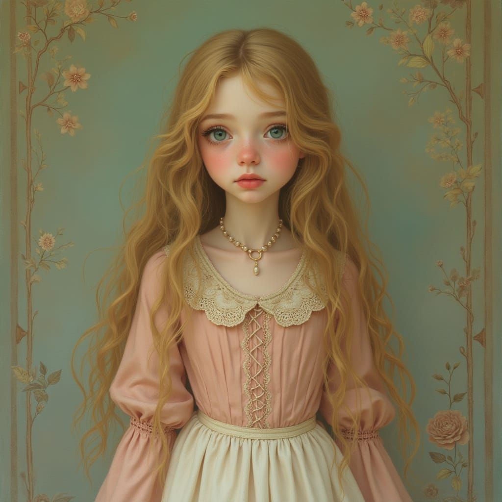 Ethereal Portrait of a Girl in Art Nouveau Style