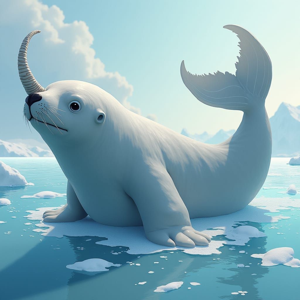 Mystical Hybrid Creature in Icy Marine Scene