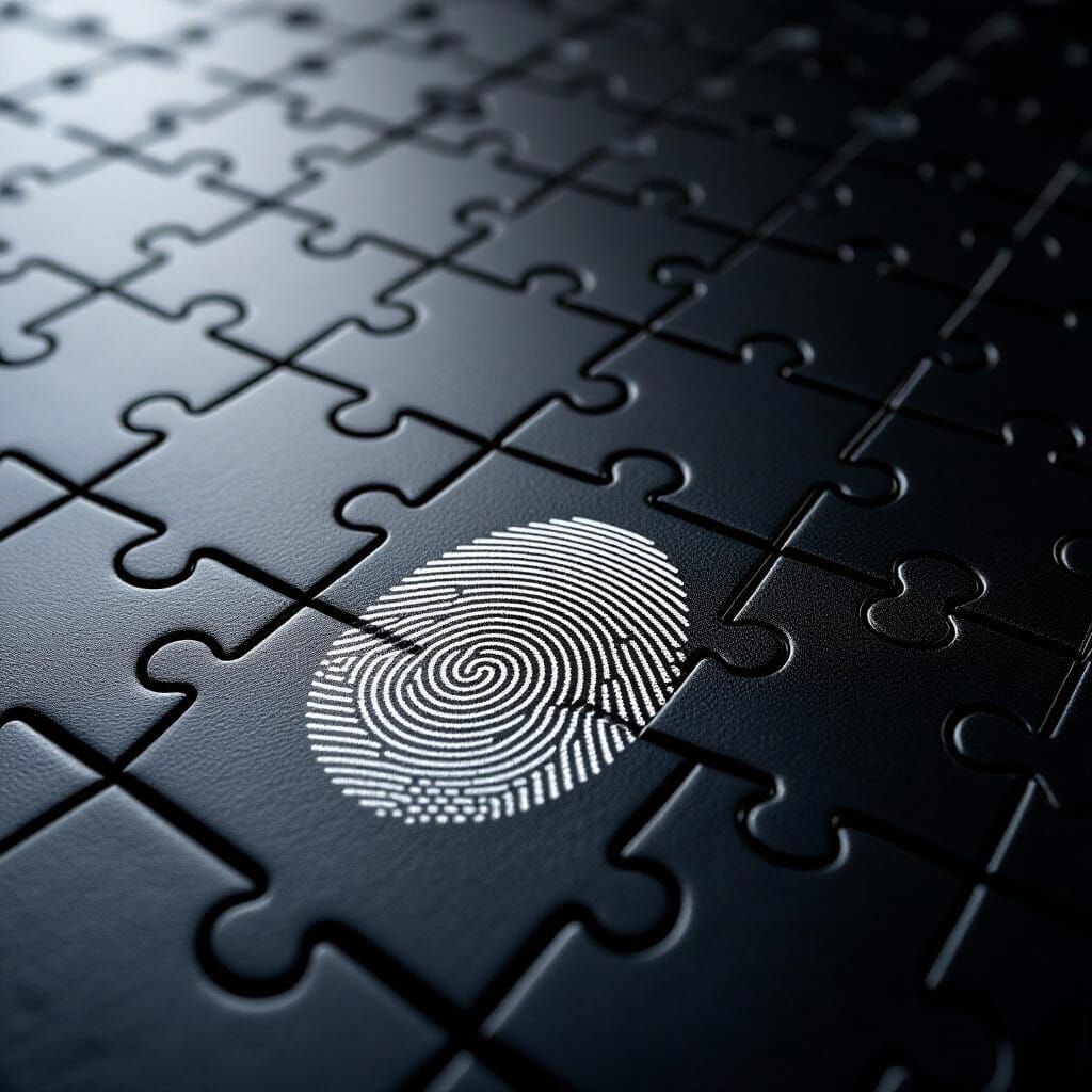 Forensic Fingerprint on Black Jigsaw Puzzle