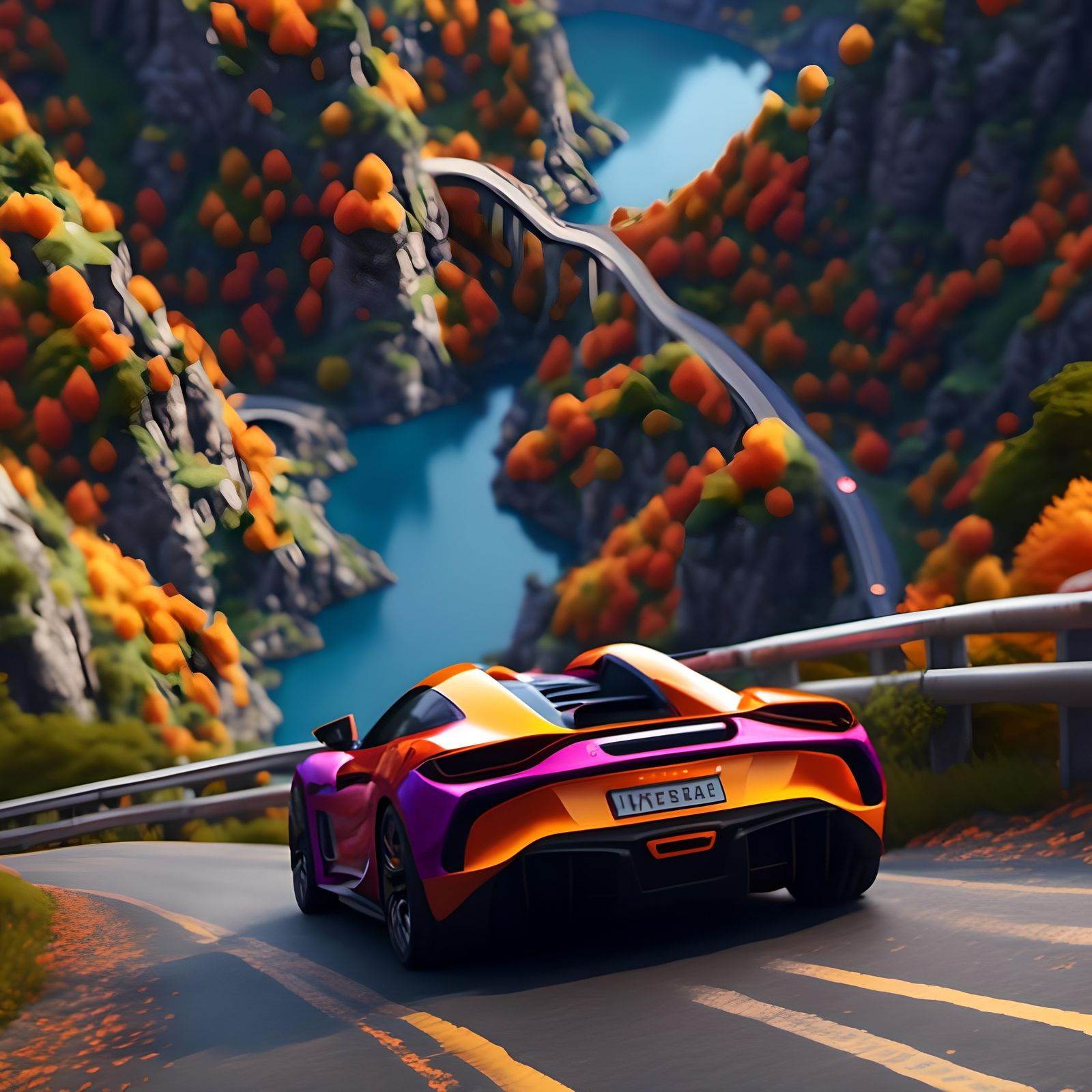 Sportscar on Cliffside Road in Hyperreal Style