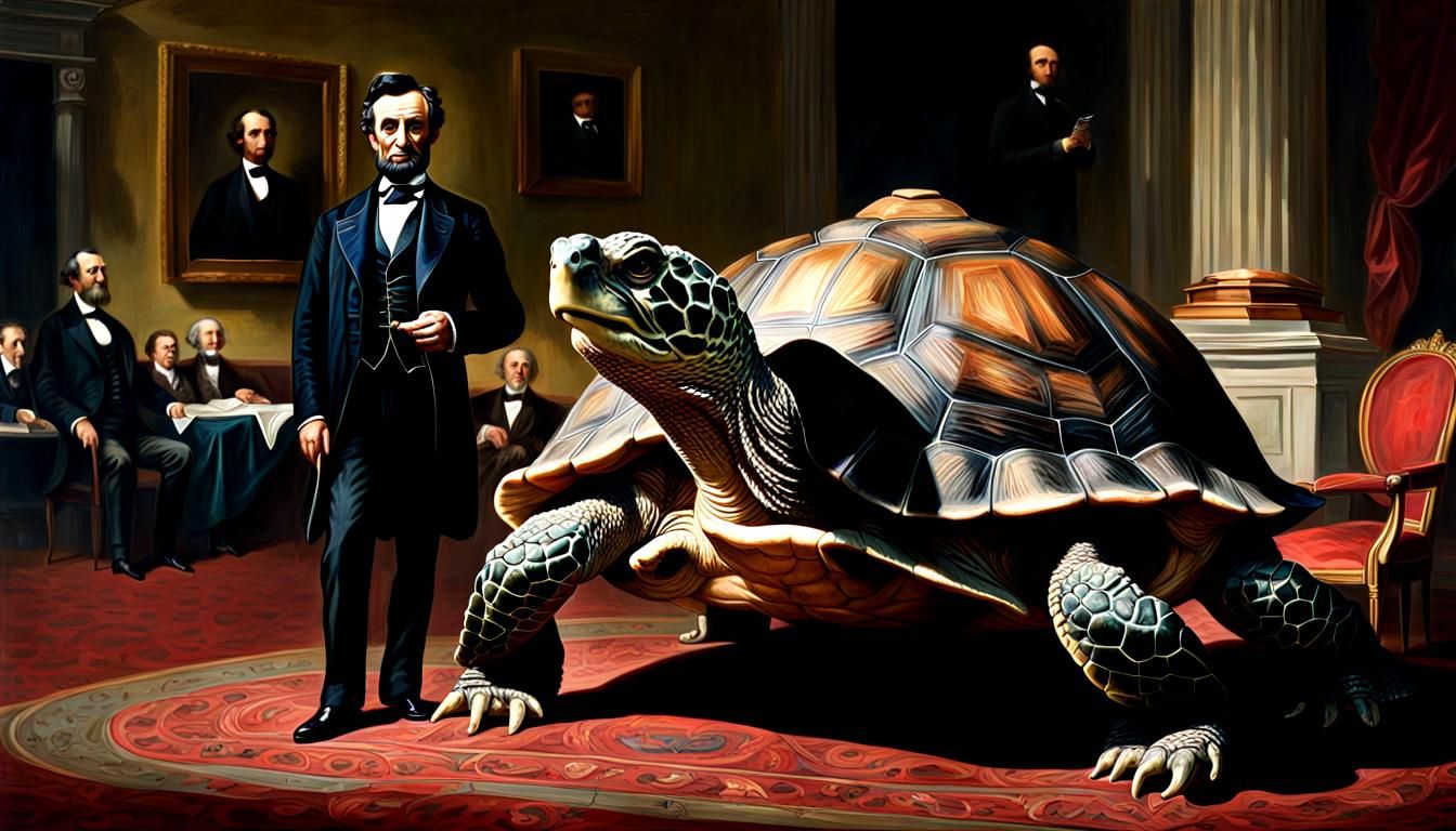 Anthropomorphic Turtle with Abraham Lincoln in Theater