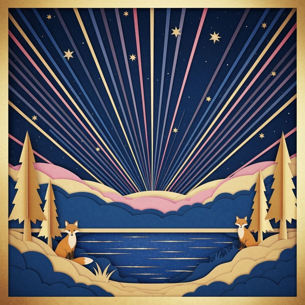 Papercut Foxes Under Cosmic Sky in 2.5D Design