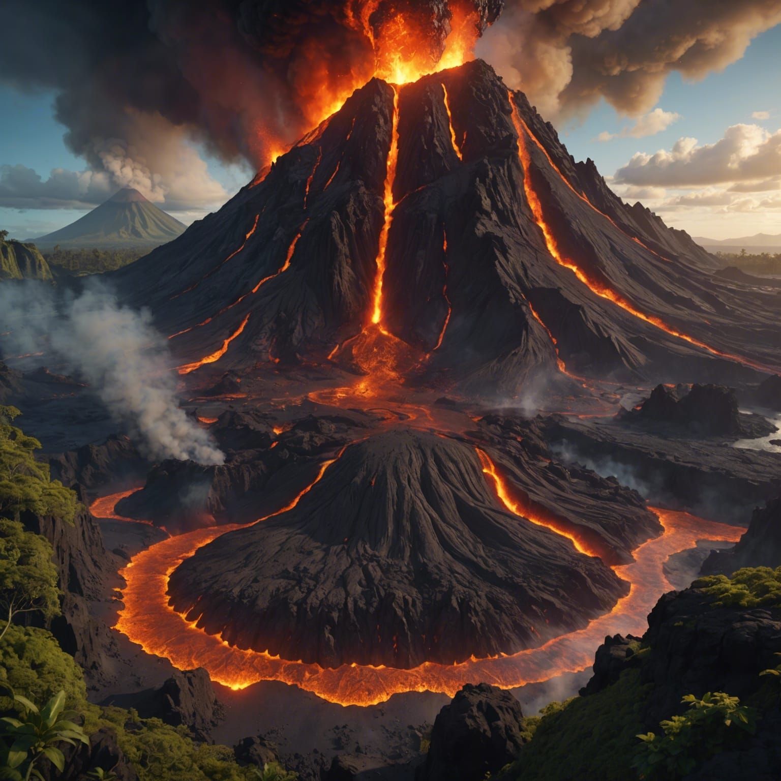 Volcano Eruption in Hawaii: Detailed Matte Painting