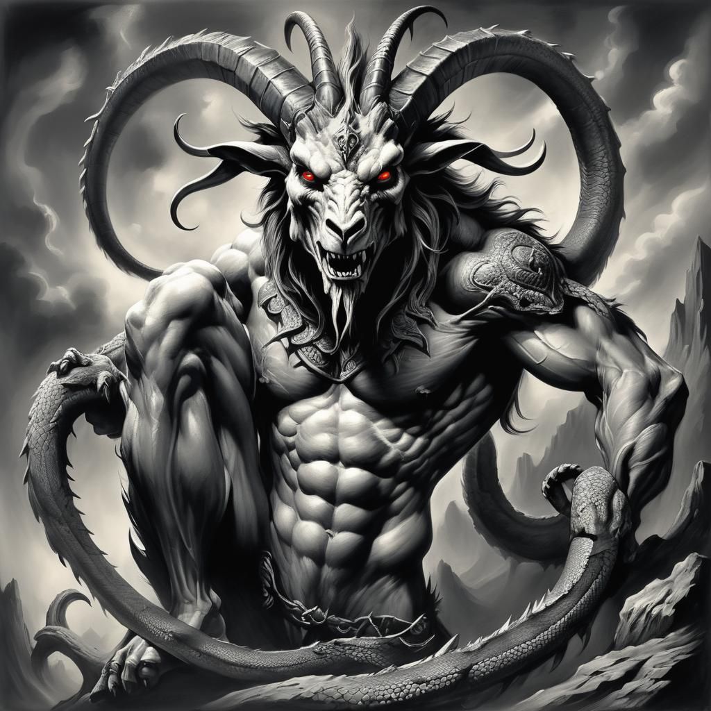 Reptilian Goat Demon in Dark Fantasy Style