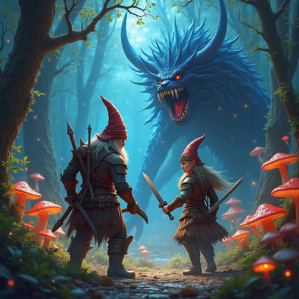 Gnome Warriors Clash in Mystical Forest