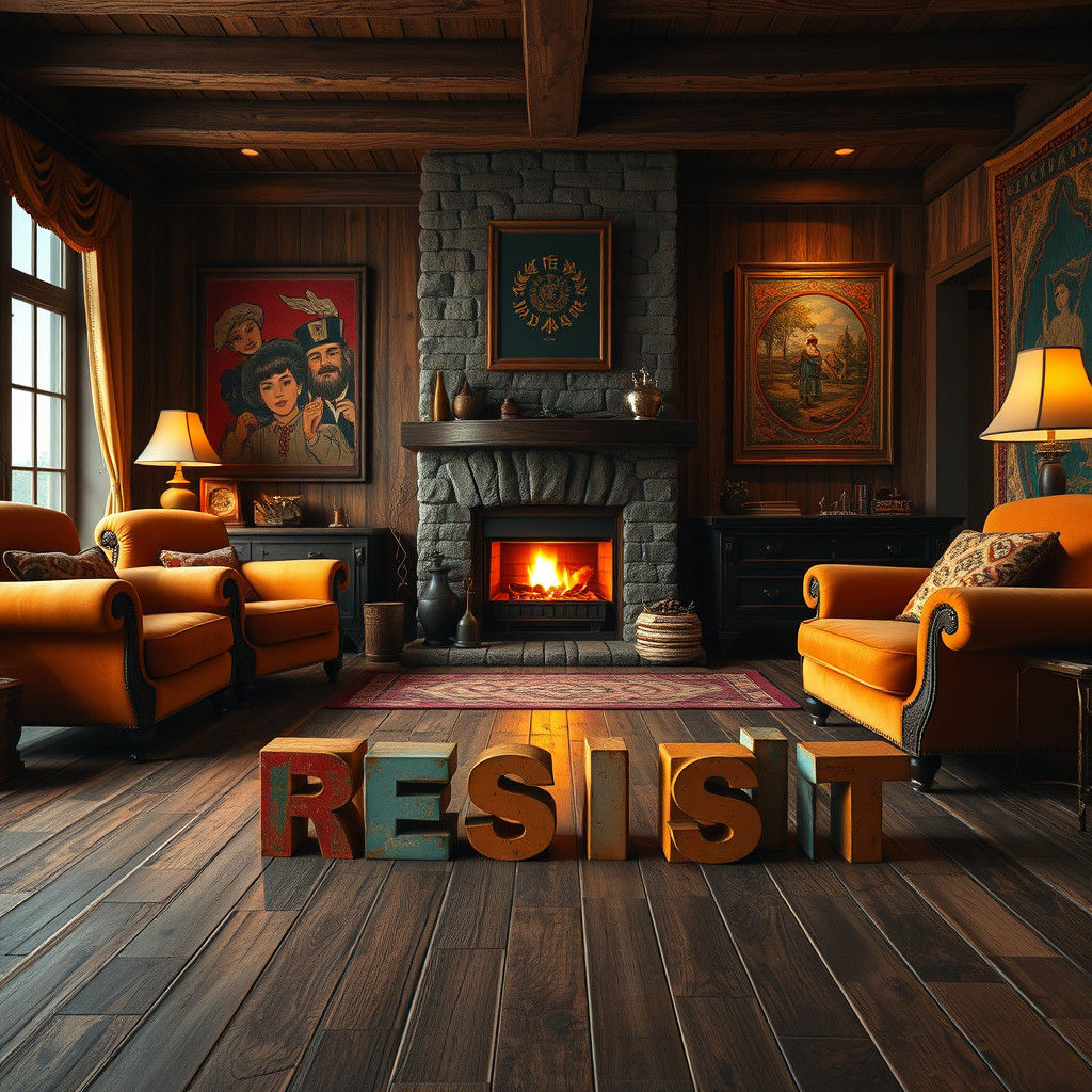 Rustic Living Room: Children's Blocks in Matte Painting Styl...