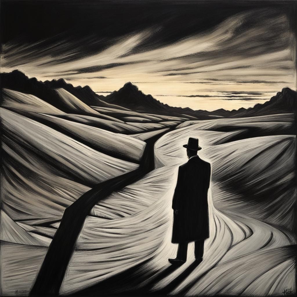 Comic Noir Expressionist Chalk Landscape