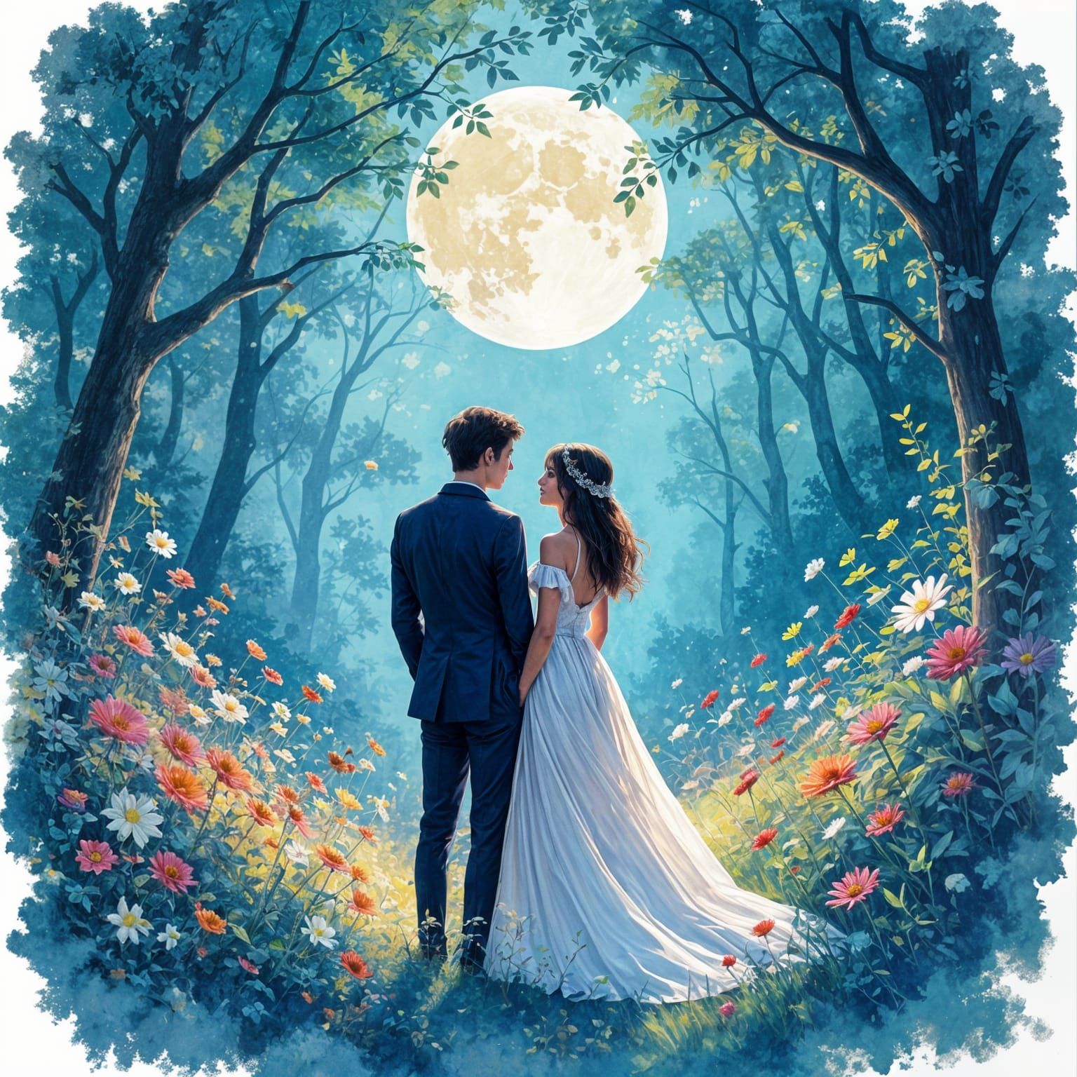 Ethereal Couple in Magical Surreal Forest