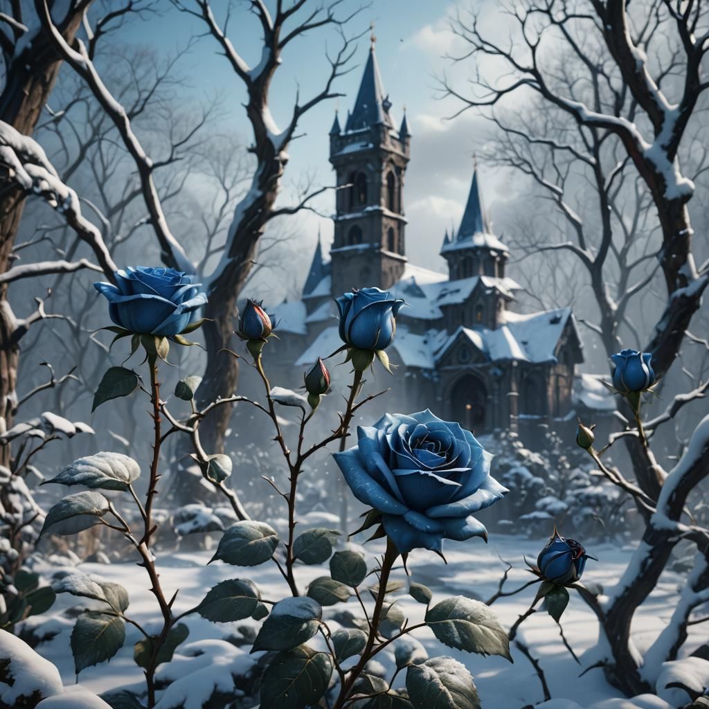 Blue Rose in Winter: Detailed Matte Painting