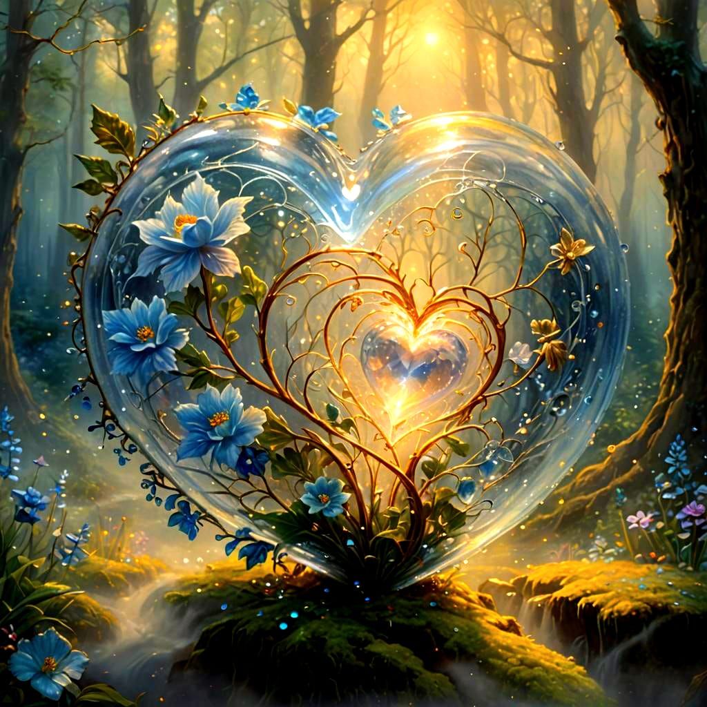Ethereal Crystal Heart in Hyperrealistic Fantasy Style