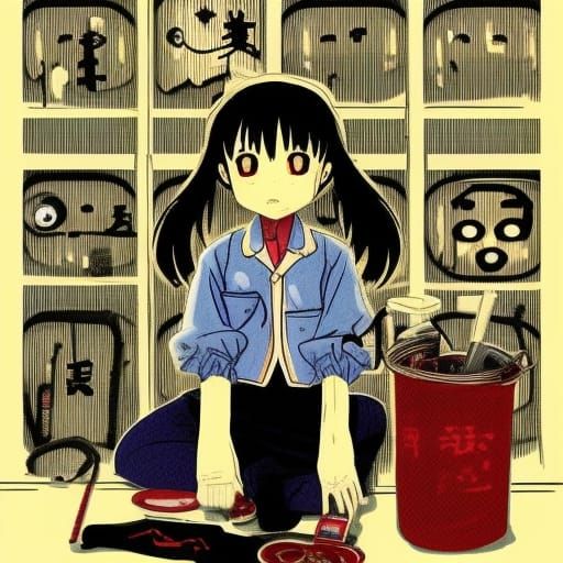 Haunted Schoolgirl in Synthwave Neon Style