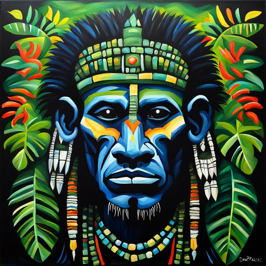 Jungle Shaman at Dark Palace, Acrylic Painting