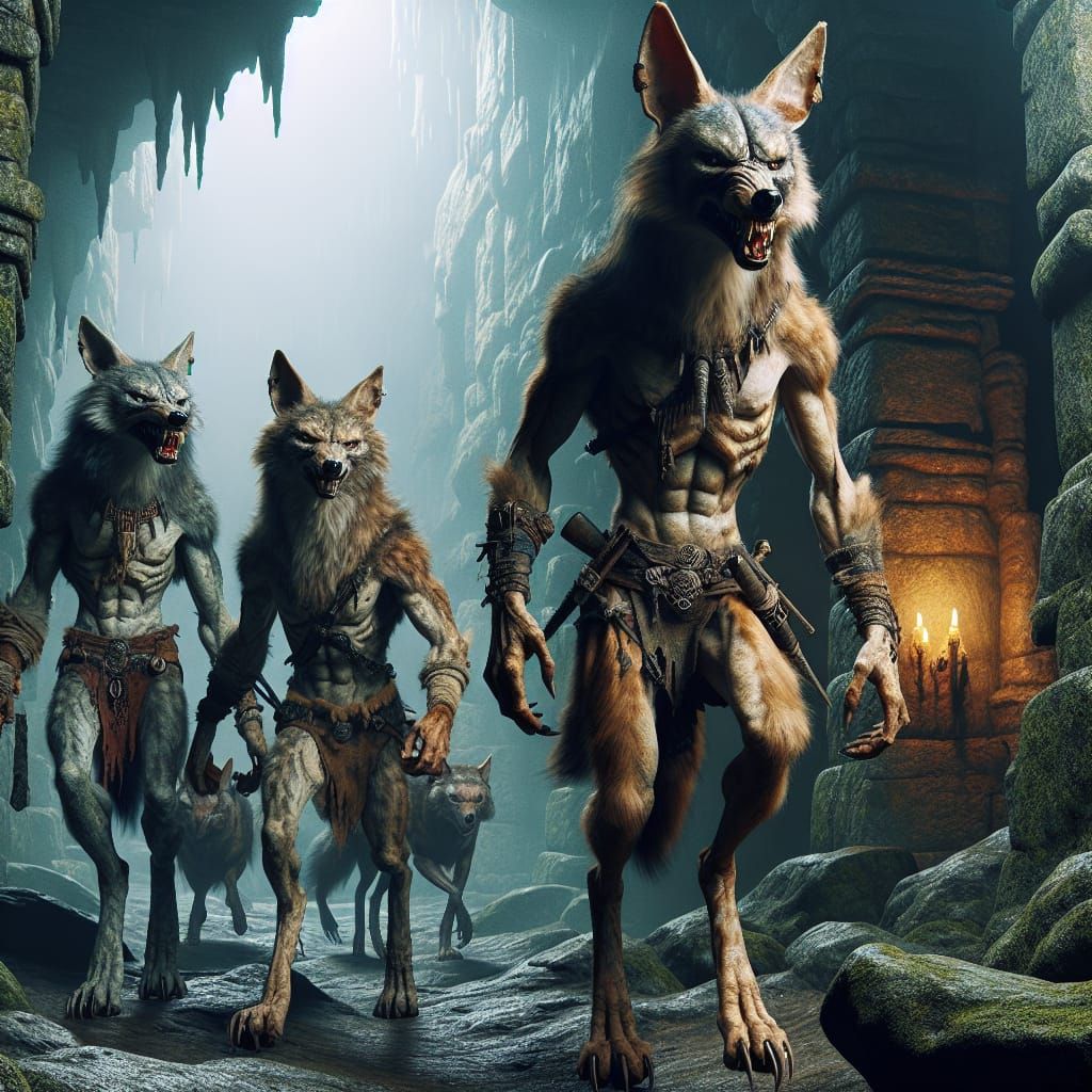 Jackal-Human Hybrids Hunting in a Gloomy Dungeon