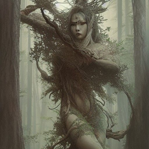 Hyperrealistic Japanese Forest Goddess Art
