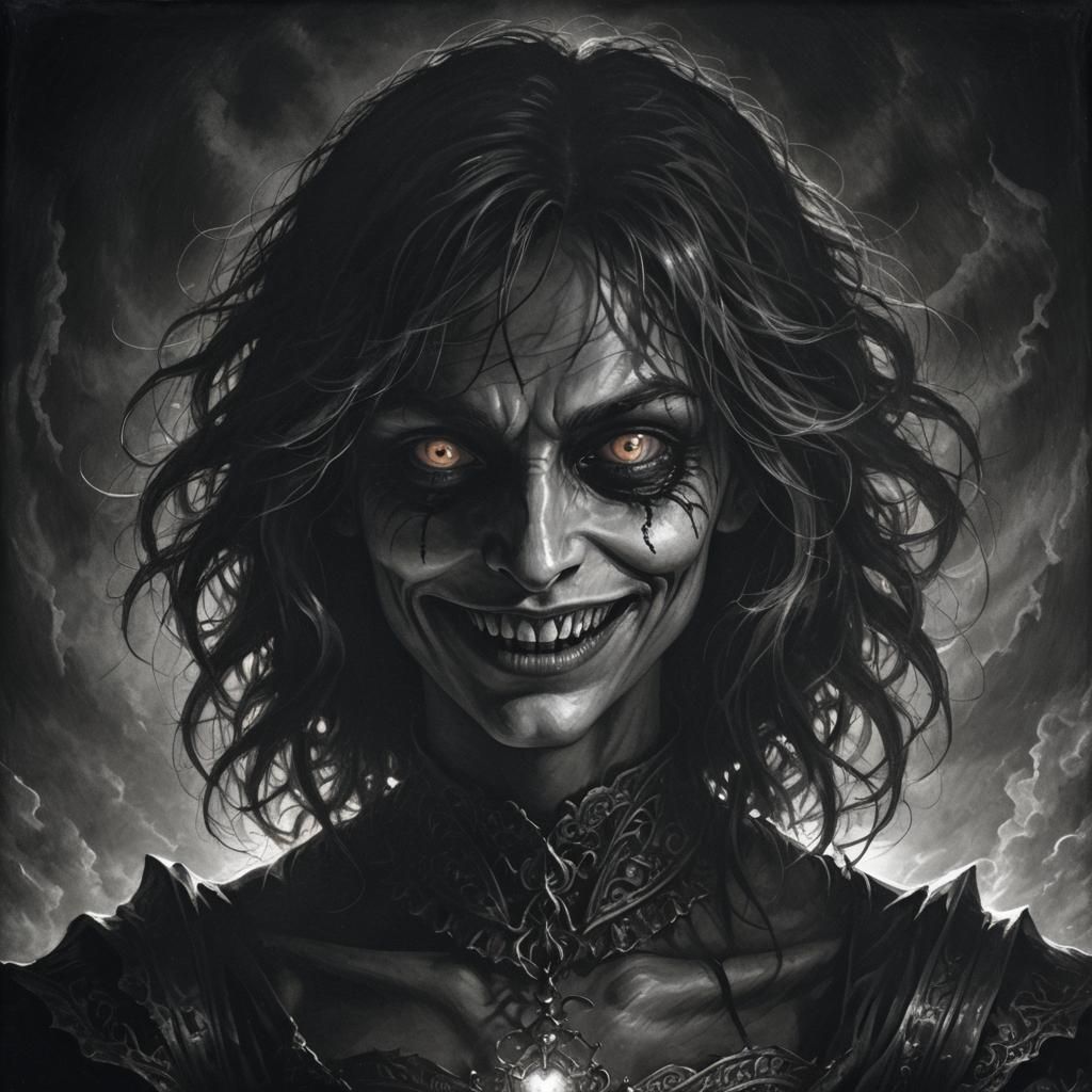 Dark Fantasy Portrait with Creepy Smile