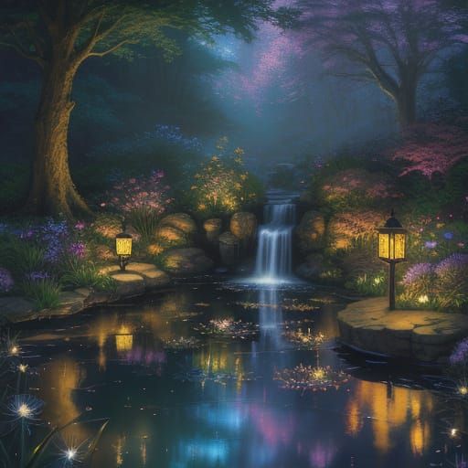 Magical Creature Gazing at Reflection in Ethereal Forest