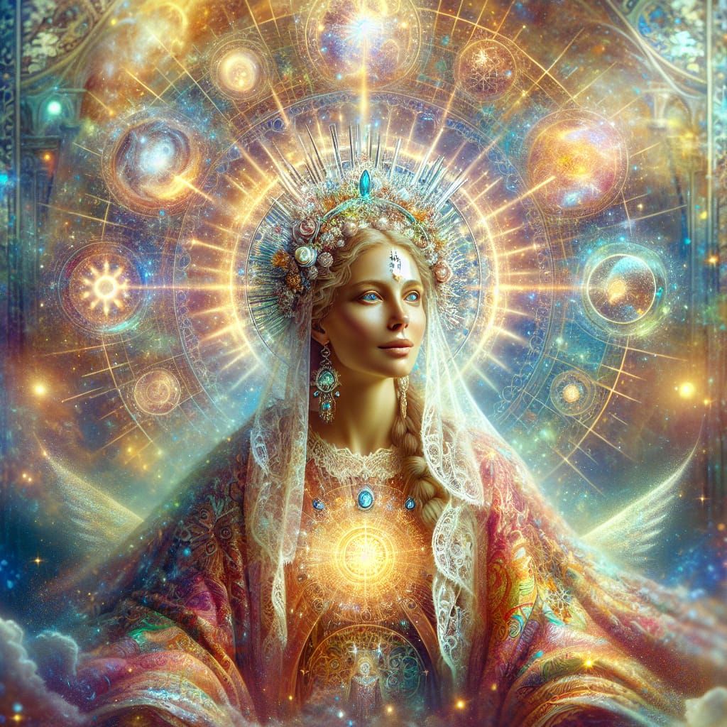 Fantasy Holy Mary with Celestial Crown and Light