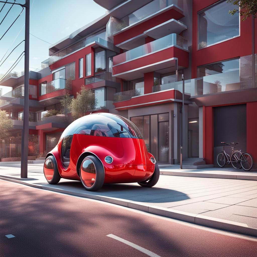 Futuristic Bubble Car on Suburban Street