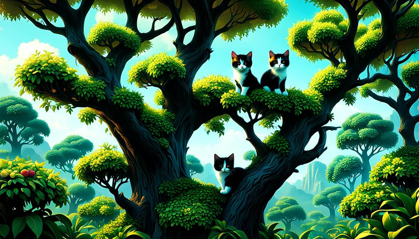 Trees Bearing Kittens: A Cinematic Digital Painting