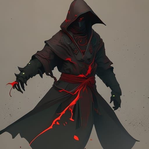 Hooded Ninja in Bloody Oil Splash Art