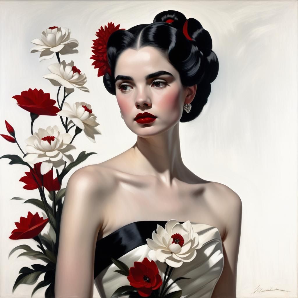 Woman in Floral Dress, Realistic Oil Painting