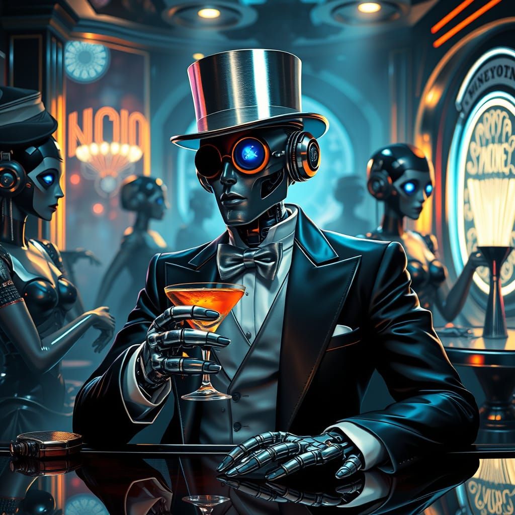 Robot in Speakeasy: Cyberpunk Meets Art Deco