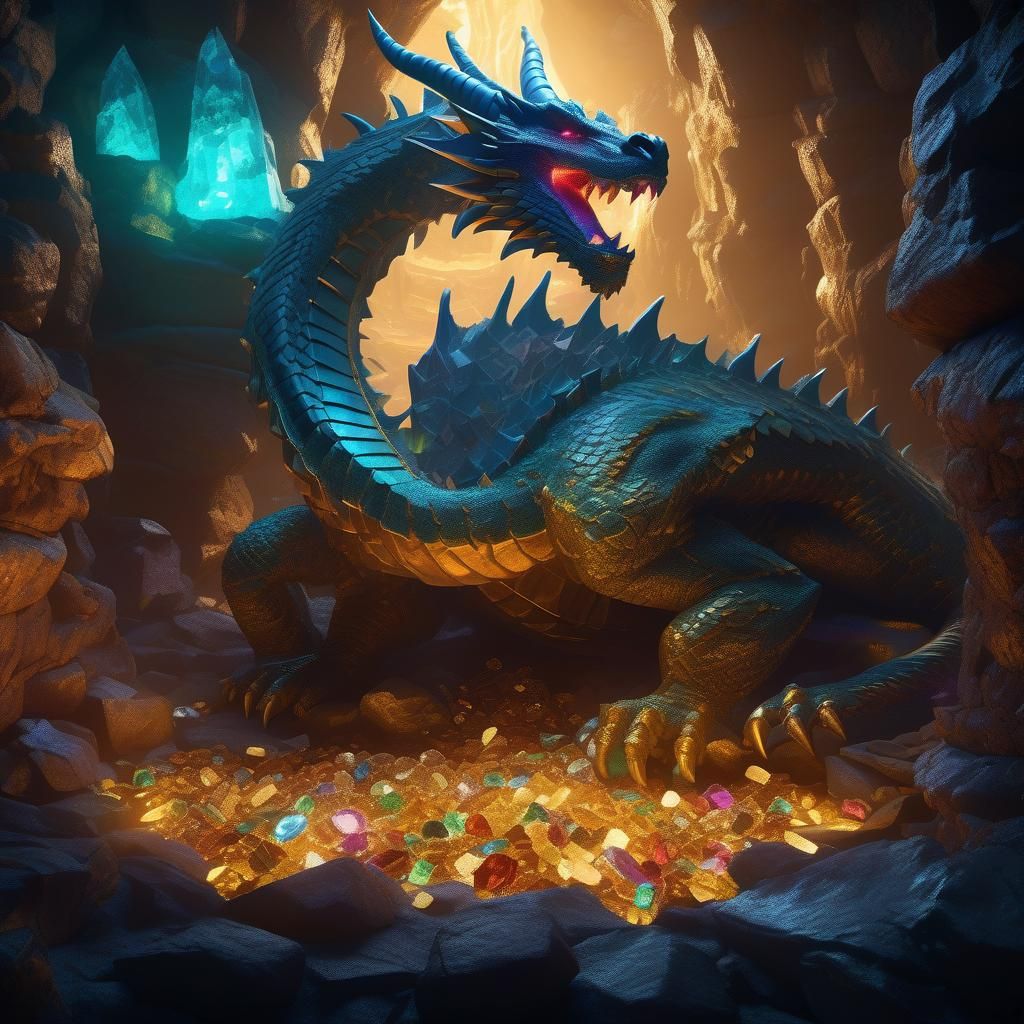 Dragon Hoard in Crystal Cave: Fantasy Concept Art