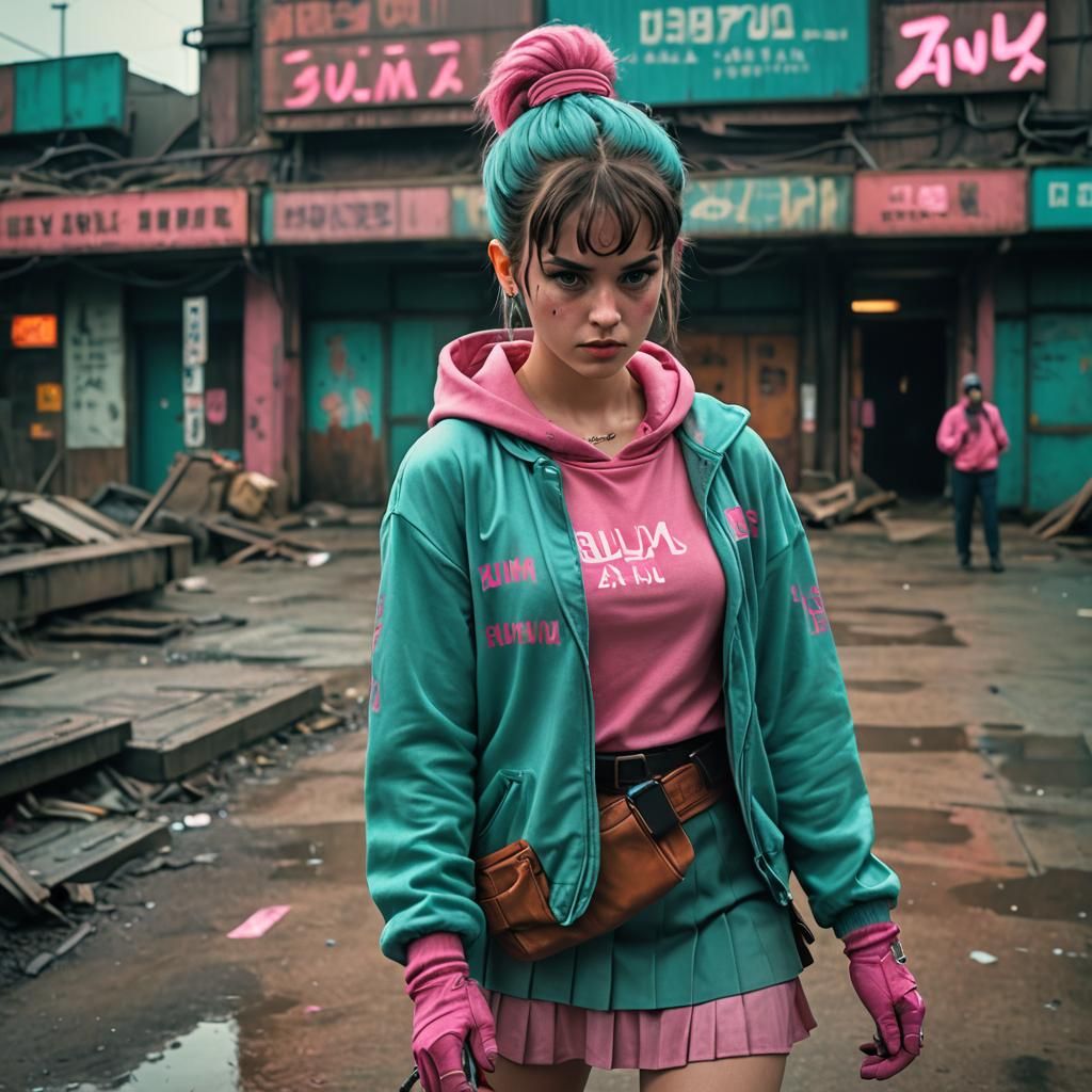 Cinematic Film Still of Woman in Pink Hoodie