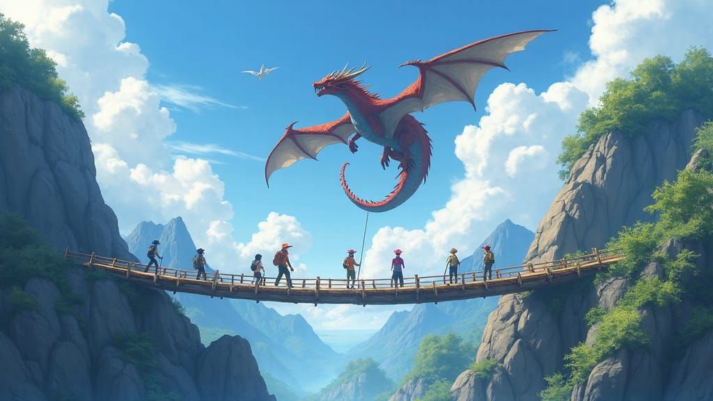 Wonky Bridge with Dragon, Studio Ghibli Scene