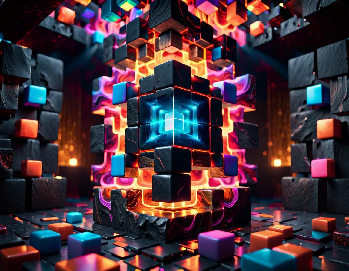 Vibrant Multidimensional Cubes in Hyperealistic 3D Space