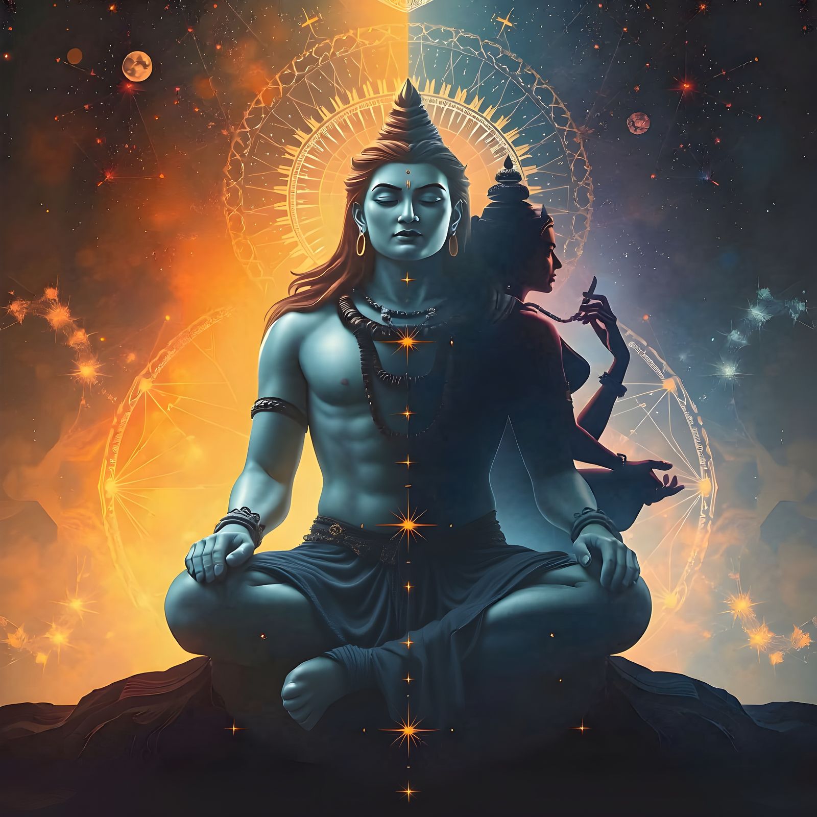 Meditative Double Exposure with Shiva and Shakti