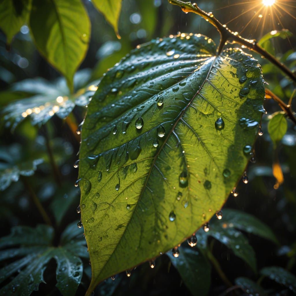 Rainforest Reflected: Macro Image in Golden Hour