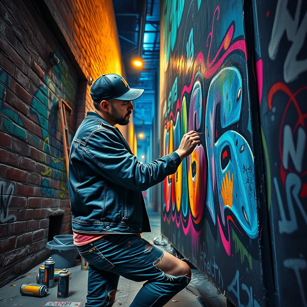 Street Artist Creates Mural in Urban Alleyway