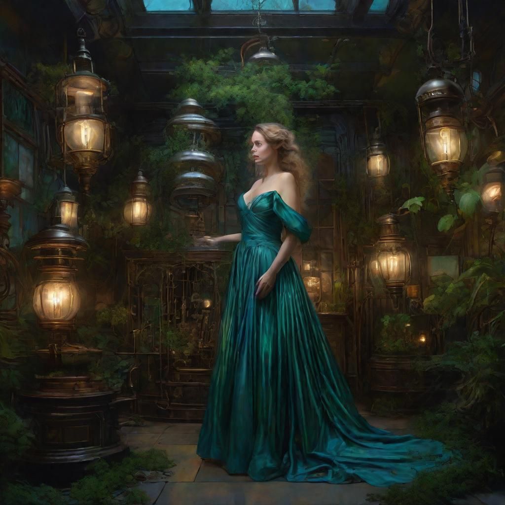 Steampunk Lamp in Overgrown Art Deco Garden