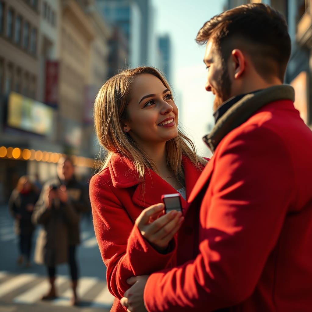 Romantic City Proposal Moment in Vibrant Color