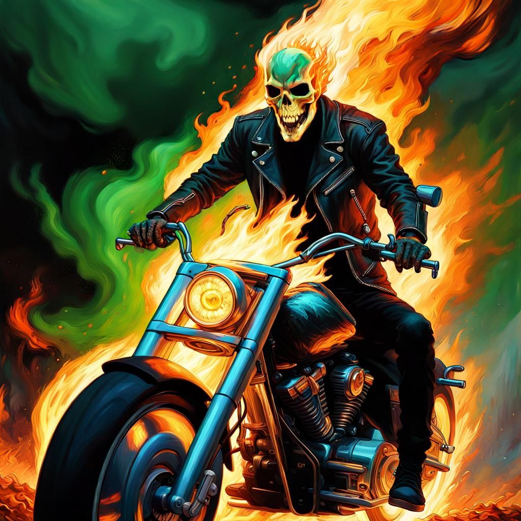 Ghost Rider Emerging from Green Hellfire