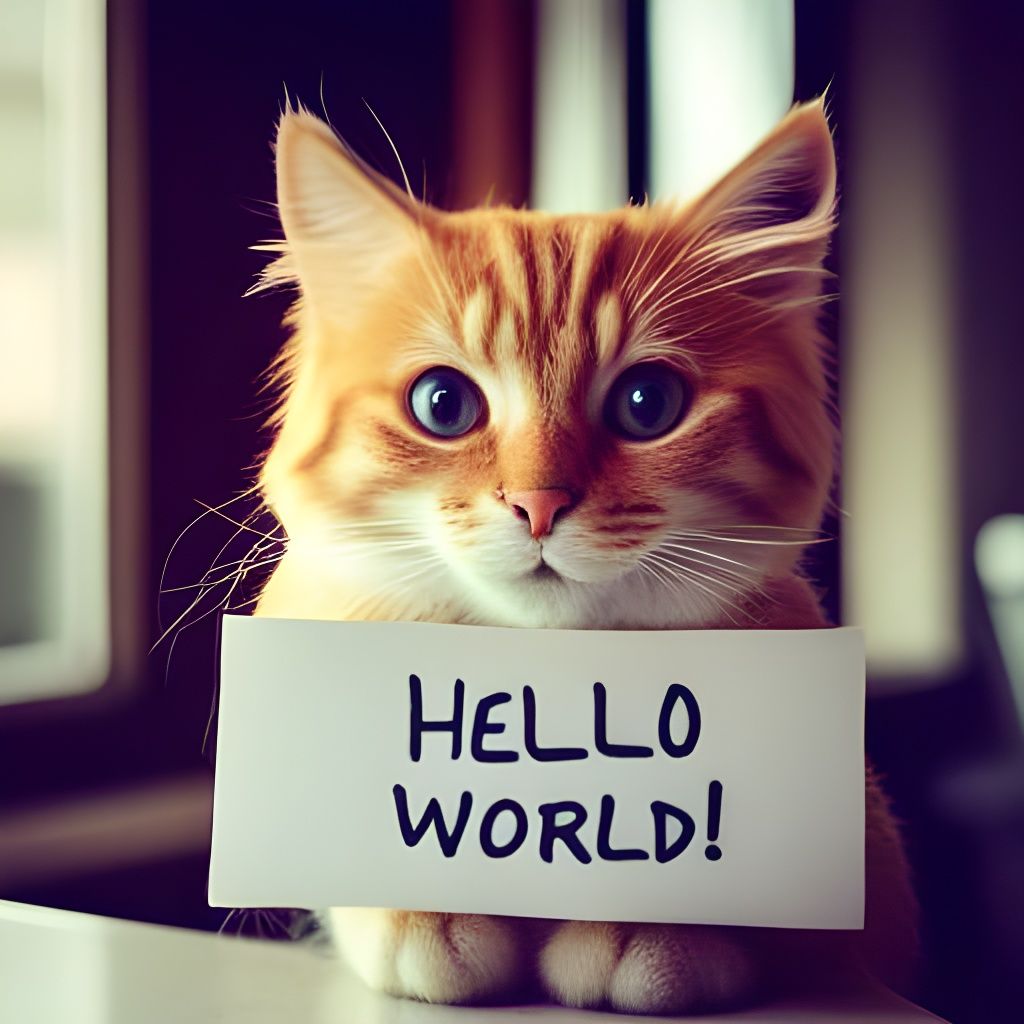 Cat Holding Hello World Sign at Nightcafe