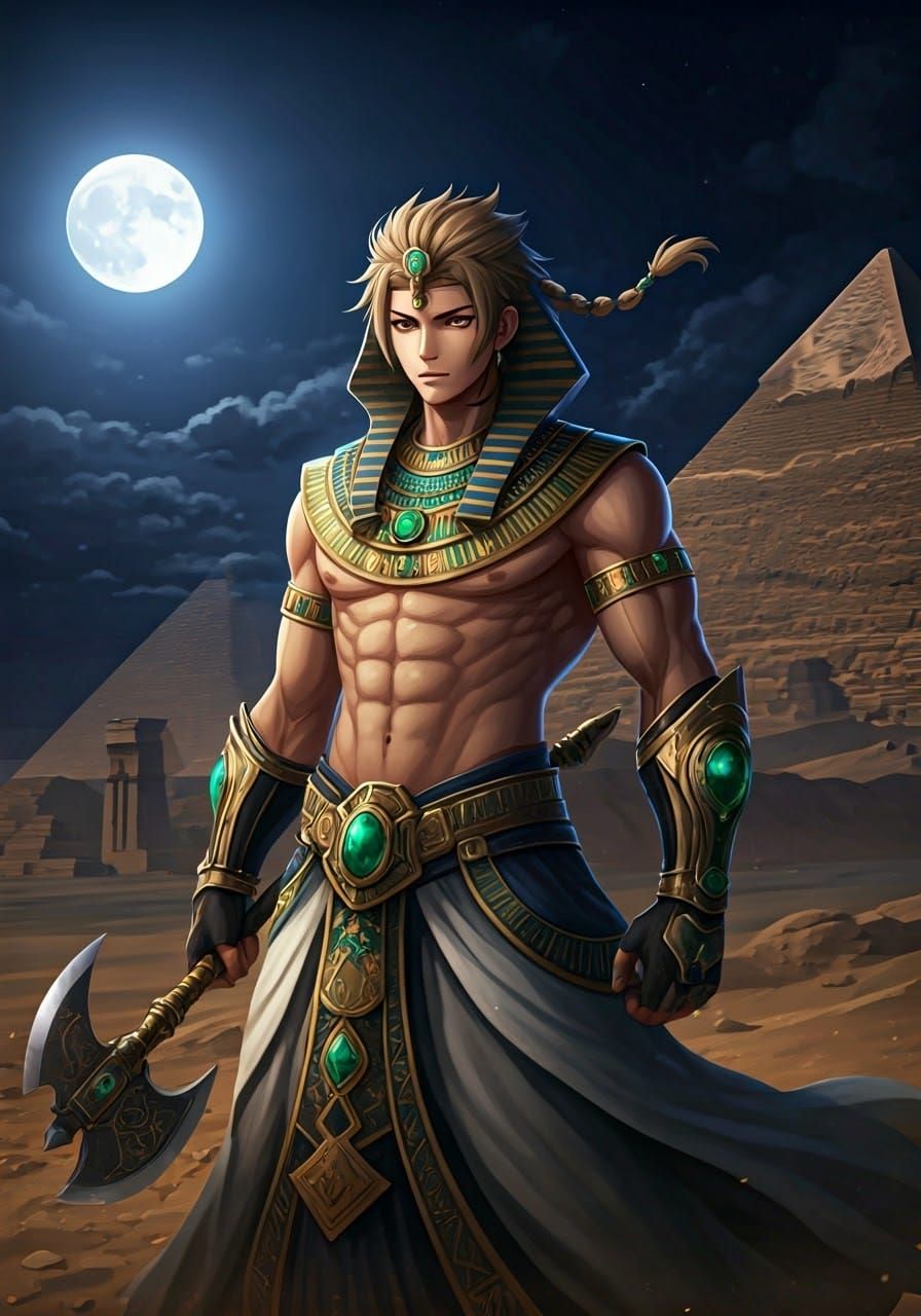 Imposing Egyptian Warrior in 3D Anime Style